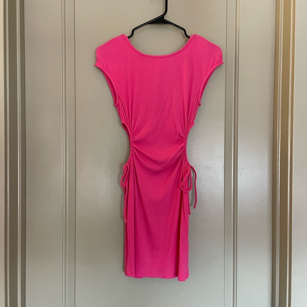 Pink open back mini dress